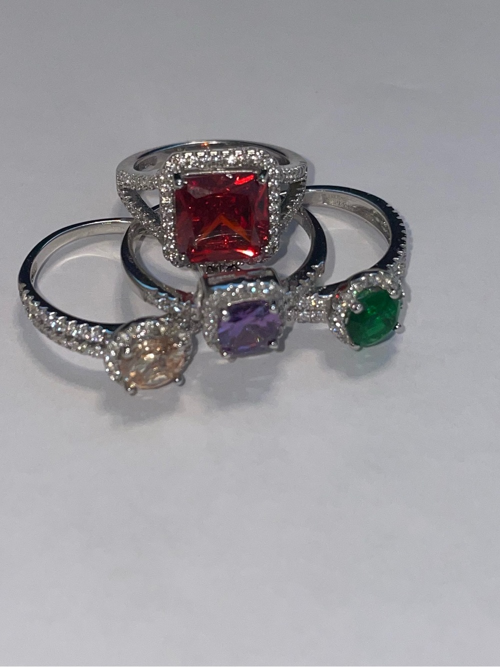 925 Sterling Silver Lab Gemstone Ring Bundle 4 Rings Sizes 6–7